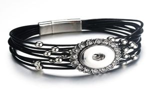 Magnetschnalle Schwarzes Strassstein -Schnapparmband Real echtes Lederarmband 18 -mm -Schnappknopf für Frauen Schmuck 91296197655