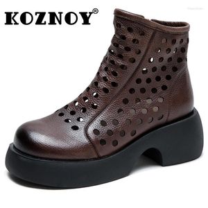 Botas Koznoy 6cm Summer tornozelo de bootas intermediárias da calf de moto MOCKILY MOCKASIMS MULHERES NATURAIS SANDALS SANDALS GENUINA