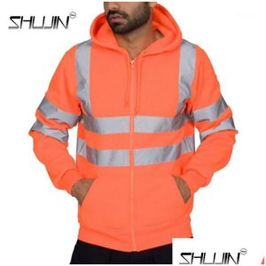 Men'S Hoodies & Sweatshirts Mens Visibility Hooded Sweatshirt Safety Work Jacket Coat Zip Outwear Fleece Hoodie Jumper Plover Drop De Dhl7F