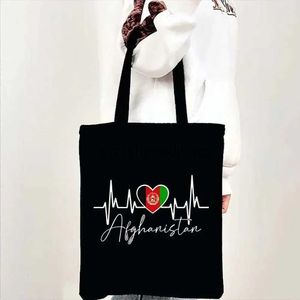 Fashion Canvas Bags Palestine Mali Cuba Bulgaria Romania Bissau Venezuela Afghanistan Heartbeat Flag Handbag Cotton H240504