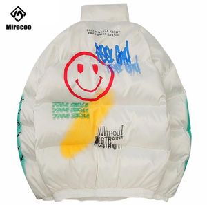 Hiphop parka down jacka ansikte graffiti tryck män vindbrytare streetwear harajuku vinter vadderad jacka kappa varmt utkläder 2011181733331