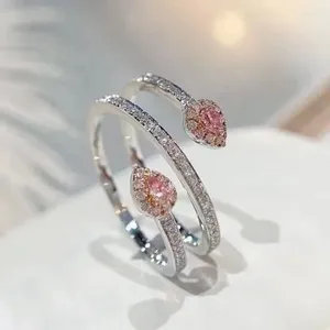 Cluster Rings 925 Silver Ring Women's Fashion Pink Arm Wrapped Diamond Personalized