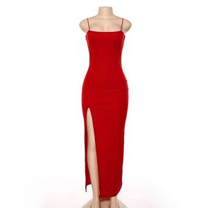 Red Sleeveless Slit Sexy Maxi Long Dress 2024 Summer Women Fashion Party Club Dress Elegant Outfits Bodycon Black Pure Clothing