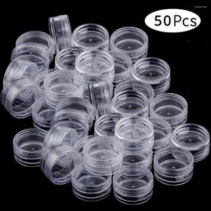 収納ボトル50PCS 2G 3G 5G 10G 15G 20Gコスメティックジャー小さな空の詰め替え可能なプラスチック容器アイシャドウメイクアップフェイスクリームジュエリーボックス