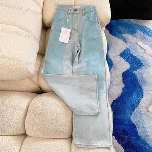 Jeans femininos de designer de moda 2024 Primavera nova feminina de alta ponta Use pequeno gradiente de vento gradiente azul da cintura alta perna larga Jeans para mulheres