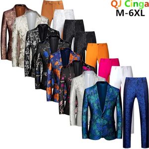 Men's Suits Luxury Business Suit Formal Coat And Trousers Red Green Costume Stylish Slim Big Size 6XL 2 Sets