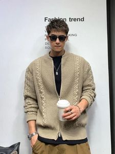 Knitted Sweaters for Men Cardigan Motorcycle Man Clothes Coat Zipper Jacket Zip-up No Hoodie Korean Fashion 90s Vintage Style S 240423