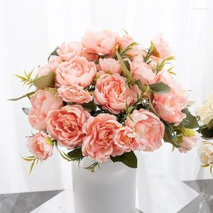 Dekorative Blumen 5 Kopf Künstlich Vintage European Pretty Bride Bouquet Hochzeit Seiden Pink Pfingstrose gefälschte Heimsiydekoration Weihnachten