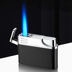 Square Metal Business Torch Lighter Blue Flame Iatable Windschutz leichter One -Taste -Press -Zündung