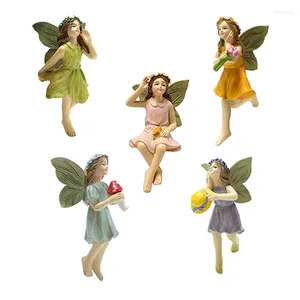 Estatuetas decorativas fadas estatuetas 5pcs figuras de resina com jardim em miniatura de asa estátua adorável para paisagem durável