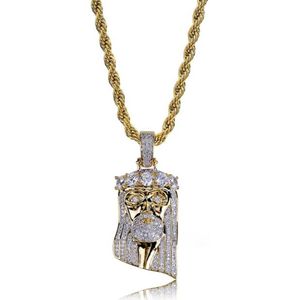 New Copper Gold Color Plated Iced Out Jesus Face Pendant Necklace Micro Pave CZ Stone Hip Hop Bling Jewelry9941832