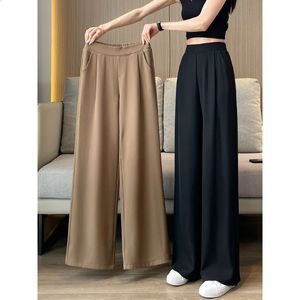 Thin Summer Wideleg Pants Ice Filament Permeability Women Spring Elastic Waist Stright Long Wide Leg Casual Female 240429