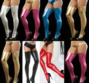 Sexiga PU Women Stockings Sexiga knästrumpor Läderlår Högt Long High Elastic Catsuit Latex Pantyhose Nightcubs Wear Leggings J1904920147