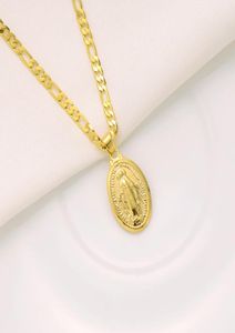 Womens Goddess Portrait Pendant 22k Solid Yellow Gold FINISH Italian Figaro Link Chain Necklace 24quot 3mm5480964