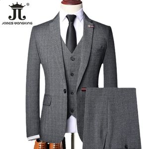 S5xl Jacket Vest Pants Retro Gentleman Classic Fashion Plaid Mens Formal Business Slim Suit 3pces Set Bruom Wedding Dress 240430