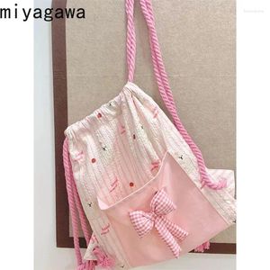 Bolsas escolares Miyagawa Pink Bow Backpack 2024 Bolsa de armazenamento de grande capacidade Sweet Girl Backpacks de companheiros de estudante fofo