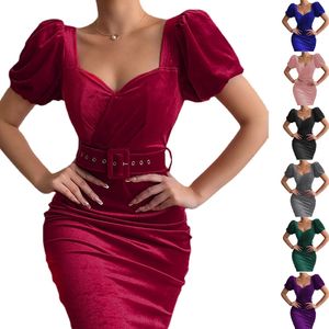 Charming and Flirty Women's Solid Color Sexy Bodycon Mid-length Velvet Dress with Low-Cut Neckline and Flattering Silhouette AST8878