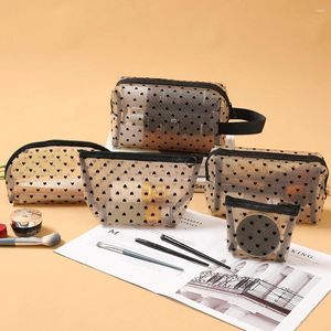 Kosmetikbeutel 5pcs/Set Love Print Mesh Bag Tragbarer Toilettenorganisator Großer Make -up transparent Frauen Lippenstift Aufbewahrungstasche