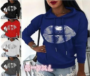2020 women039s autumn and winter new lip print loose hooded sweater2247555