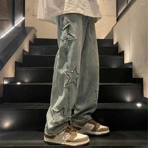 Men's Jeans Mens Jeans Cool Hip Hop Star Embroidery Pants Fashion Women Harajuku Baggy Femme Punk Kpop Straight Streetwear High Streetfez7