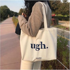 Shopping Bags Women Casual Large Capacity Backpacks Shopper Canvas Ugh Letters Fashion Harajuku Zip Print Ulzzang Handbags