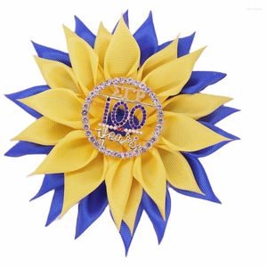 Broscher mode droppe massivt gult blått satin tyg band sol blomma corsage grekiska låtare sigma gamma rho stift brosch för kvinnor