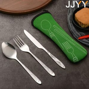 Учетные наборы посуды jjyy 3pcs set Портативные печатные из нержавеющей стали ложки вилки.