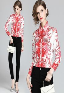 2020 Luxo camisa de botão de primavera floral feminino de manga longa Lapel Bloups Bloups camisa elegante camisetas de designer de escritório Tops9714616