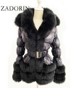Zadorin 2020 Winter Warm Down 재킷 여성 모피 가짜 모피 칼라 흰색 오리 다운 재킷 겨울 다운 코트 후드 및 벨트 CX206594500