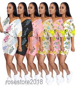 Nowe Women039s Modna druk Slant ramię Krótkie swobodne zestawy Twopiety Summer Designer V Szyja krótkie szorty Sellin9238051