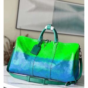 디자이너 체스 여행 가방 50 Boston 59712 Keepall 50b Taurillon Illusion Blue Green Handbag 어깨 여행 가방 7a 최고의 품질