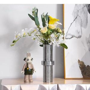 Vasen kreative Keramik Vase Geometrie Schraube Silber Spiralstreife Blumen moderne Heimdekoration Arrangement Accessoires