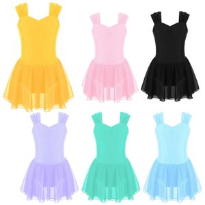 Kids Girls Professional Ballet Clothing Tutu Dance Dress Sleeveless Ruched Leotards Dress Gymnastics Ballerina Costume Dancewear 240426