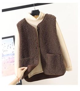 Women's Vests Coffee Lamb Wool Fur Furry Psh Vest Women Sleeveless Down Coat Tops Casual Short Outwear Waistcoat Parkas Jacket Coats Cloth3908135