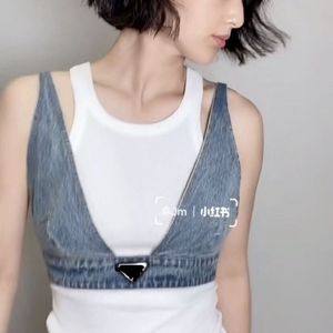 Women's skinny shoulder strap sexy V-neck cowboy triangle logo letter decal corset tank vest SML