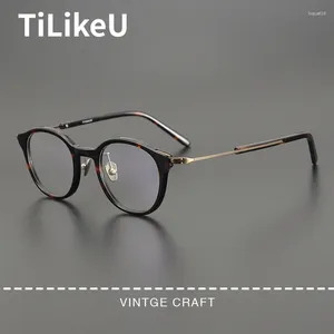 Güneş Gözlüğü Çerçeveleri Japonya Saf Titanyum Gözlükler Retro Asetat Çerçeve Moda Tortoishell Oval Gözlük Erkek Miyopya Okuyan Kadınlar