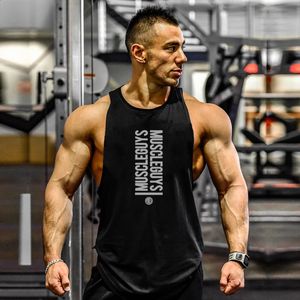 Män kroppsbyggande tank tops gymträning fitness bomull ärmlös skjorta som kör väst stränger singlet manliga sommarsportkläder 240429