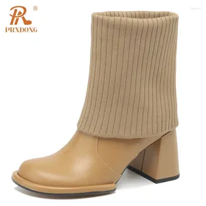 BOTAS PRXDONG MURDA FEMNIã Autumn Winter Warm Square Salto alto Plataforma Black Apricot Dress Casual Lady Sock 33-40