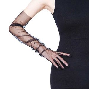 Sleevelet Arm Sleeves 70cm sexy black lace mesh linen breathable long gloves hollow transparent thin touch screen summer sun protection mens Q240430