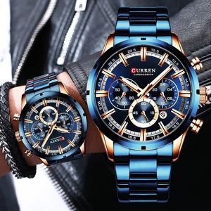 Curren Mens assista Blue Dial Dial Banda de aço inoxidável Data masculina Homem, masculino, masculino, luxos à prova d'água, homens relógios de pulso para homens 240426