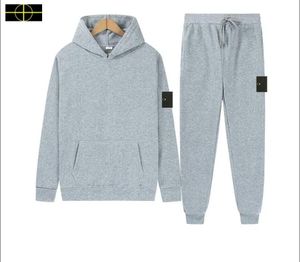 Marka Taş Ceket Adası Plus Boyut Sonbahar Kış Kış Erkek Kapşın Pantolon Harajuku Spor Giyim Marka Sıradan Spor Giyim Kadınları Katı Kapşonlu Sweater Seti 2Pice