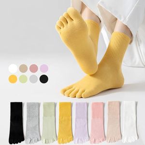 Kadın SOCKS 1PAIR Pamuk Beş Parlayan Moda Düz Renk Yumuşak Nefes Alabilir Elastik Ayak Bileği Kısa Gril Sport Toe Sokken