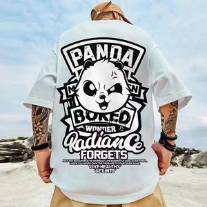 Camiseta de algodão masculino Camiseta engraçada do desenho animado de panda tampos de manga curta o-pescoço