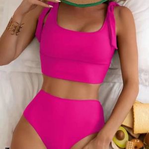 Kadın Mayo Seksi Yüksek Bel Bikinileri Pembe Mayo Kadın Plaj Yüzme Giyim Mayoları Brezilya Bikini Set Havuz Bather 2024