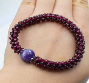 Garnet Round Red and Amethyst Pink Quartz Armband 75 tum hela pärlor Nature Handcraft S181015078598030