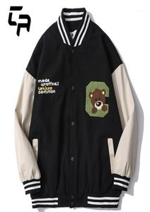 Men039S jackor Hip Hop Varsity Men Women Furry Bear Brodery Fashion Unisex Baseball Coats Casual Streewear 2021FW Bomber JA6778085