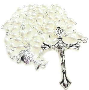 5pcset mini Белый 64 -миллиметровый стеклянный овальный жемчужный бусин католический росарио милый жемчужный ожерелье с розарием Центр 9227664