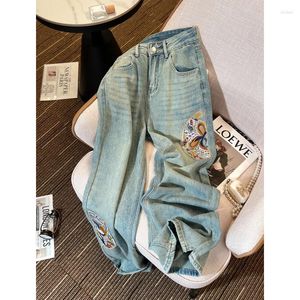 Frauen Jeans Vintage Stickerei hohe Taille Y2K Mode Frauen Kleidung gerade Bein Denim Hosen Hosen Jean Baggy Tall Chic