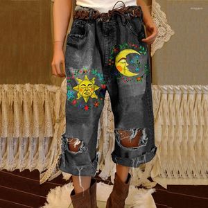 Calça feminina jeans 2024 Primavera e outono Prind Design Fashion Street Holiday Style Casual Plus-size