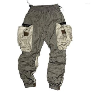 Men's Pants Functional Multi Pocket Waste Soil Distressed Craft Folded And Stacked Paratrooper Tight Cargo Trousers For Men